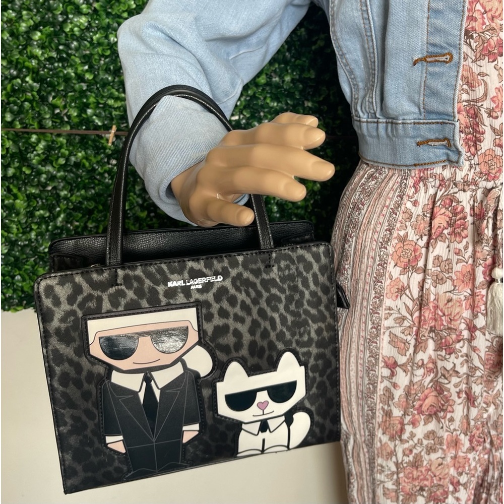 Karl Lagerfeld Paris Mini Tote Leopard Crossbody – Black/Grey - Picture 10 of 12